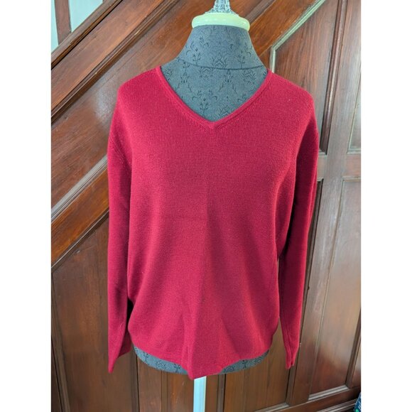 Eddie Bauer Womens Red Wool V-Neck Sweater L - Picture 1 of 4